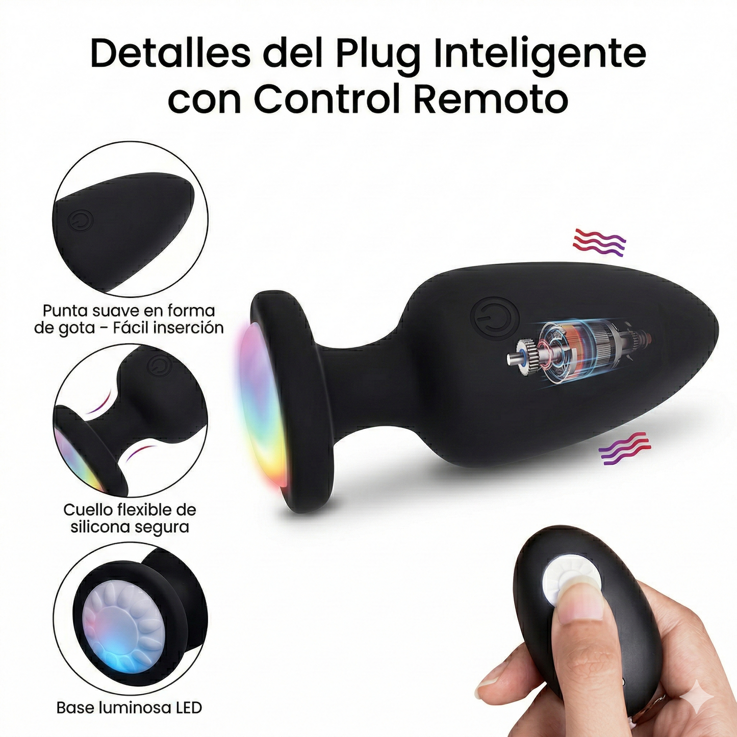 Vibrapulse™ Pro LED – Plug Inteligente Ergonómico con 10 Modos de Vibración y Control Remoto Inalámbrico